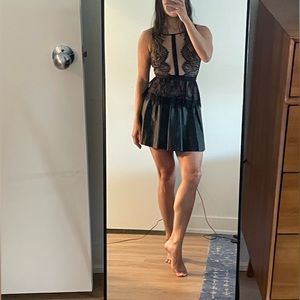 BCBGMAZAria Size 0 Formal Black Lace Faux Leather Dress